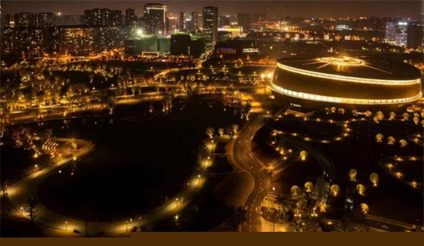 扮靓杭城夜空 烘托赛事氛围 运河体育公园华灯初上